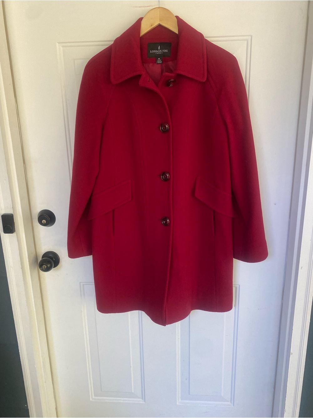 London Fog Women's Bright Red Wool-Blend Button Front Peacoat